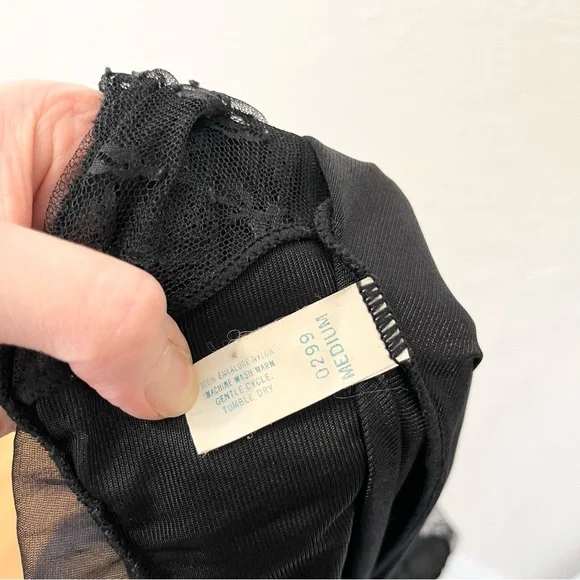 Vintage Sheer Black Mesh Satin Lingerie Nightgown Maxi Dress Goth Whimsigoth S/M - Picture 12 of 13